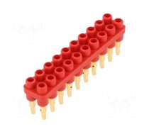 Socket strip | 2mm banana | red | 70VDC | 10A | 33VAC | Sockets: 20 | 6mm