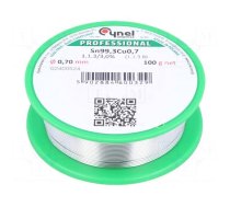 Tin | lead free | Sn99,3Cu0,7 | 0.7mm | 100g | reel | 227°C | 3% | Flux: SW32