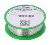 Tin | lead free | Sn99,3Cu0,7 | 0.8mm | 100g | reel | 227°C | 3% | Flux: SW32