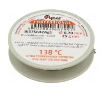 Tin | lead free | Bi57Sn42Ag1 | 0.7mm | 25g | reel | Flux: flux free