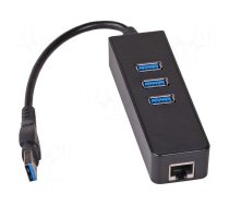 Hub USB | RJ45 socket,USB A socket x3,USB A plug | USB 3.0 | black