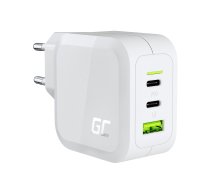 Green Cell White 65W GaN GC PowerGan mains charger for Laptop, MacBook, Phone, Tablet, Nintendo Switch - 2x USB-C, 1x