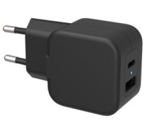 USB wall charger DELTACO 1x USB-A 18 W, 1x USB-C PD 20 W, black / USBC-AC148