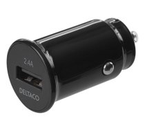 DELTACO 12/24 V USB car charger with compact size and 1x USB-A port, 2.4 A, 12 W, black USB-CAR123