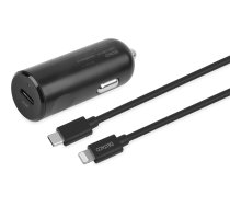 USB-C car charger DELTACO 1x USB-C PD 20 W, 12/24 V, 1 m Lightning cable, black / USBC-CAR124