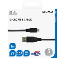 USB 2.0 Micro B cable DELTACO 2.4A, 1m, black / USB-301S-K / R00140008
