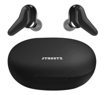 Wireless earbuds STREETZ with charging case, in-ear, TWS, BT 5, black / TWS-1113