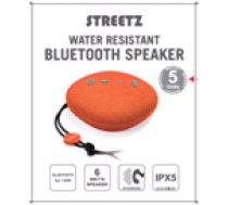 STREETZ Waterproof Bluetooth Speaker, Fabric Design, IPX5, TWS, Bluetooth 4.2, 1x6W, Orange / CM751