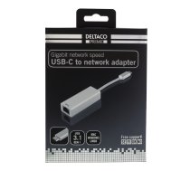 DELTACO PRIME USB-C Network Adapter, Gigabit, 1xRJ45, 1xUSB Type C Male, Aluminum, Silver/ USBC-1077