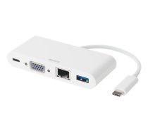 DELTACO USB-C docking station, VGA / USB-C / RJ45 / USB-A, 60W USB-C PD, white / USBC-VGA5