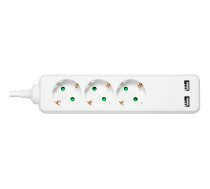 Earthed power strip DELTACO with 2x USB-A and 3x CEE 7/3 outlets, child protected, 1.5m, white / GT-0310