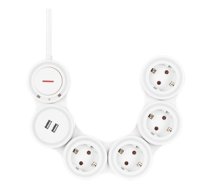 Flexible power outlet with 4 connectors, 1.4m, 16A 3500W, 2x USB-A DELTACO white / GT-290