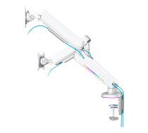 Dual Monitor Arm DELTACO GAMING WHITE LINE WA96, RGB, for 17"-32" monitors, max 18kg, fits curved monitors, white / GAM-135-W