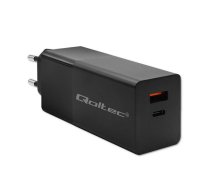 Qoltec 52382 GaN POWER PRO charger | 1xUSB type C | 1xUSB A | 100W | 5-20V | 1.5-5A | PD | Black