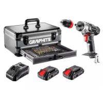 Graphite Energy+ set in aluminum case: drill/driver with removable chuck, 2 2.0Ah batteries, charger and 109 accessories