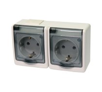 BETA surface socket 2-gang with grounding and transparent cover grey IP44