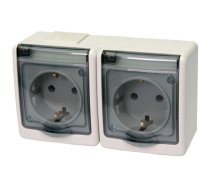 BETA surface socket 2-gang with grounding and transparent cover white IP44