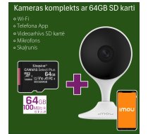 Komplekts : Iekštelpu Wi-Fi Camera Cue 2 1080p + 64GB SD karte | Mikrofons + Skaļrunis | YYZ