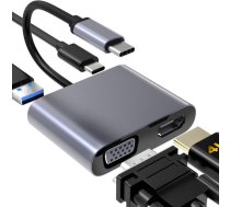 ILike iLike HD5 4in1 Konverteris USB-C uz Hdmi 4K 30Hz / VGA monitors / USB 3.0 / USB-C PD 100W (ILK-HD5)
