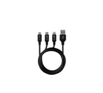 Prio prio 3in1 Micro USB, USB C un Lightning uz USB A kabelis 3A 1,2 m melns