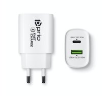 Prio prio Fast Charge sienas lādētājs 20W PD (USB-C) + QC 3.0 (USB-A), balts