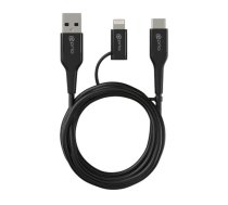 Prio prio 2in1 uzlādes un sinhronizācijas kabelis no USB-C un Lightning uz USB A 3A 1,2 m melns