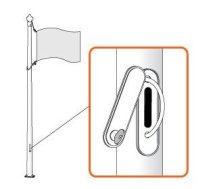 Stiklašķiedras karoga masts SLĒDZENES SISTĒMA 6-12m Karogs uzvelkams ar rokām, velkot auklu caur speciālu atveri. Uzvilkšanas sistēma ir aizverama ar slēdzamu vāciņu.(slēdzene)