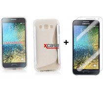 X-Line Samsung Galaxy E5 SM-E500F Silikona Apvalks Caurspīdīgs Maciņš Vāciņš Soma Maks Cover Bampers Case (Silicone Case Clear) + Aizsargplēve ekrānam!