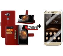X-Line Huawei G8 Dabīgās Ādas Wallet Maciņš Apvalks Vāciņš Soma Maks Sarkans (Wallet Leather Case Red) + Aizsargplēve ekrānam!