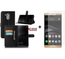 X-Line Huawei Ascend Mate 8 Dabīgās Ādas Wallet Maciņš Apvalks Vāciņš Soma Maks Cover Bampers Melns (Wallet Leather Case Black) + Aizsargplēve ekrānam!