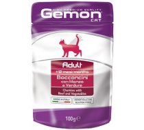 GEMON Cat pouch Adult with beef/veg 6 x 100 g - ar liellopu un dārzeņiem - Kompleksā konservēta barība pieaugušiem kaķiem