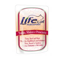 LIFE CAT Naturale Pouch TUNA, BEEF & HAM - konservi kaķiem 6 x 70g - Pilnvērtīgi konservi kaķiem ar tunci, liellopu un šķiņķi