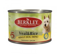 Konservi suņiem Berkley #5 teļa gaļa ar rīsiem 200g Cena norādīta par 1 gb. un ir spēkā pasūtot 12 gb. - Pilnvērtīga konservēta barība suņiem