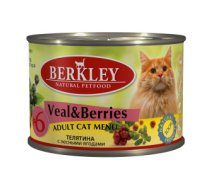 Konservi kaķiem Berkley #6 Adult Cat Menu Veal & Berries 12 x 200g - Pilnvērtīgi konservi kaķiem