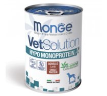 MONGE VetSolution HYPOMONOPROTEIN ar jēru - konservi suņiem 6 x 400g - Pilnvērtīga diētiskā barība suņiem, kas izstrādāta, lai samazinātu sastāvdaļu un barības vielu nepanesību.