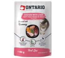 Konservi kaķēniem – Ontario Herb Kitten Chicken with Liver, Sweet Potatoes, Rice and Rosemary, 80g - Garšīgi vistas gabaliņi ar aknām un saldajiem kartupeļiem garšīgā mērcē