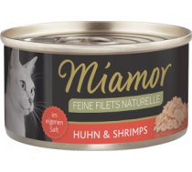 Miamor Feine Fillets Naturelle Huhn&Shrimps 24x80g - vistas filejas gabaliņi ar garnelēm savā sulā.