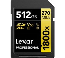 Lexar memory card SDXC 512GB Professional 1800x UHS-II U3 V60 | LSD1800512G-BNNNG  | 843367127863 | 279302