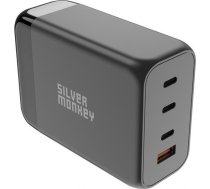 Ładowarka Silver Monkey Ładowarka GaN Silver Monkey SMA155 200W 3xUSB-C PD USB-A QC 3.0 z odłączanym kablem zasilającym - czarna | 5900779358454  | 5900779358454