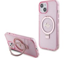 Guess Guess GUHMP15SHRSGSP iPhone 15 6.1" różowy/pink hardcase Ring Stand Script Glitter MagSafe | GUE003361  | 3666339156466
