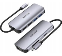 HUB USB Unitek Unitek Aktywny hub USB-C 5Gbps, 2x HDMI 4K, czytnik kart, RJ-45, PD 100W | D1122A01  | 4894160052254