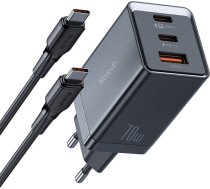 Ładowarka Mcdodo Ładowarka sieciowa GaN Mcdodo CH-1543, 2x USB-C, 1x USB, 67W + kabel USB-C do USB-C 2m (czarna) | CH-1543  | 6921002615433