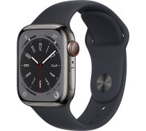 Viedais pulkstenis APPLE Watch 8 GPS+Cell 41mm grafīta nerūsējošā tērauda korpuss / Midnight Sport Band | MNJJ3UL/A  | 194253179870