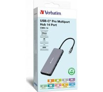 HUB USB Verbatim USB (3.2) hub 14-port, 32154, szary, długość przewodu 15cm, Verbatim, 2x USB C, 5x USB A, 2x HDMI, czytnik SD/micro SD | 32154  | 023942321545