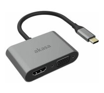 Akasa USB-C stacija/replicators — HDMI — VGA sudrabs (AK-CBCA23-18BK) | AK-CBCA23-18BK  | 4710614539464