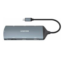 Canyon CANYON 8 in 1 centrmezgla stacija/replikators, ar 1*HDMI, 1*Gigabit Ethernet, 1*USB C iekšpuse: PD3.0 atbalsts max60W,1*USB C vīrs: PD3.0 atbalsts max100W,2*USB3.1: atbalsts max 5Gbps,1*USB2.0:atbalsts max 480Mbps,1*SD,kabelis 15cm,alumīnija s | TA
