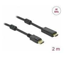 Delock AV adaptera kabelis Active DisplayPort 1.2 līdz HDMI kabelis 4K 60 Hz 2 m — melns | 85956  | 4043619859566