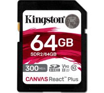 Kingston Canvas React Plus SDXC 64 GB 10. klases UHS-II/U3 V90 karte (SDR2/64 GB) | SDR2/64GB  | 0740617301953