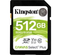 Kingston Canvas Select Plus SDXC 512 GB 10. klases UHS-I/U3 V30 karte (SDS2/512 GB) | SDS2/512GB  | 740617298192 | PAMKINSDG0234