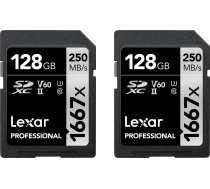 Lexar Profesionālā karte 1667x (2) SDXC 128 GB Class 10 UHS-II / U3 V60 (LSD1667128G-B2NNG) | LSD1667128G-B2NNG  | 0843367126491